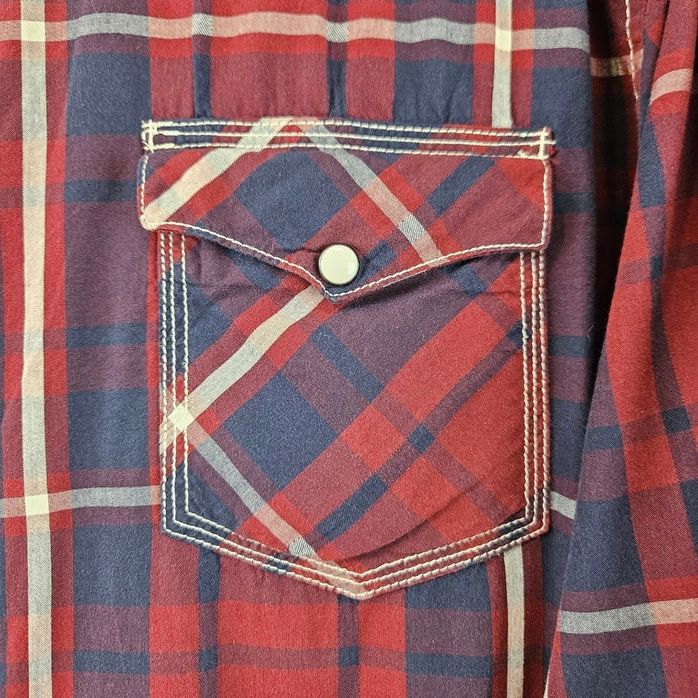 RECLAIM | Mens Athletic Fit Western Plaid Snap Button Down Shirt Red Navy XL - Picture 5 of 15